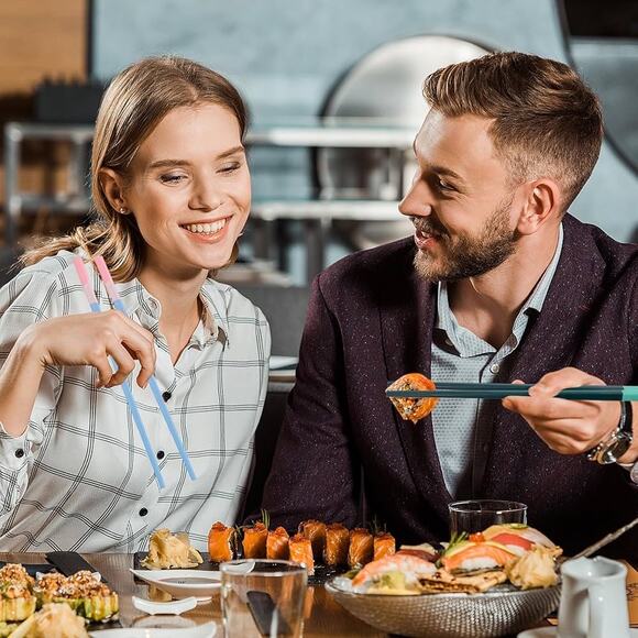 Chopsticks Reusable Dishwasher Safe, 5 Pairs 9.5 Inches Pink + Light Blue - Picture 2 of 12